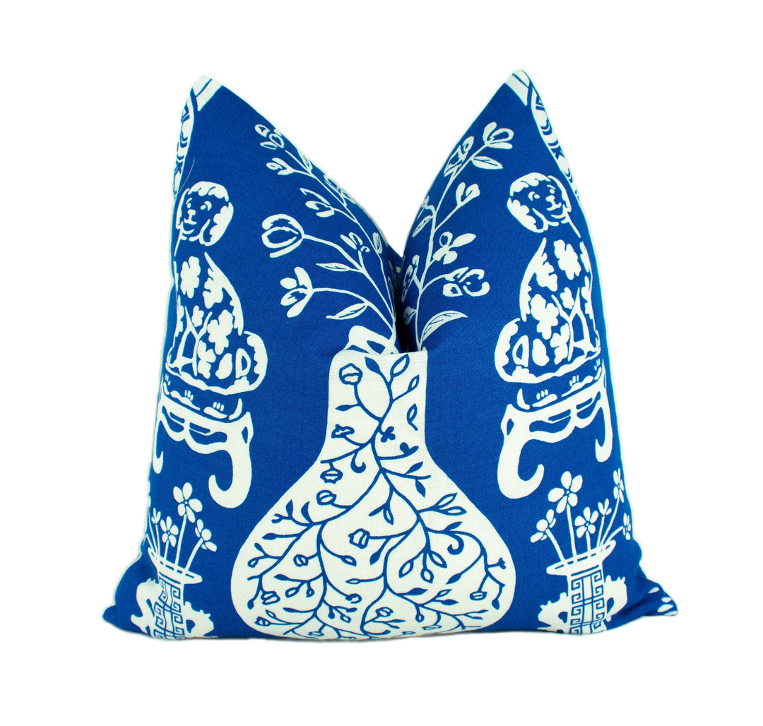 Schumacher - Hellene - Blue - Preppy Chinoiserie Designer Cushion Cover - Handmade Throw Pillow - Luxury Home Decor.