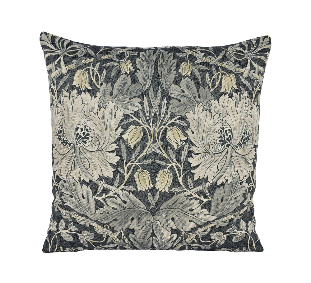William Morris - Pure Honeysuckle & Tulip - Black Ink - Cushion Cover Throw Pillow Designer Home Decor.