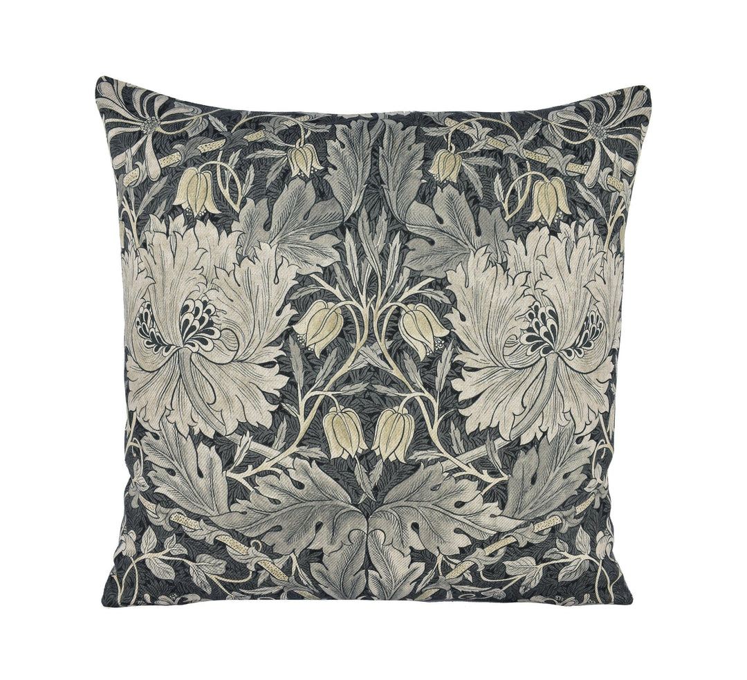 William Morris - Pure Honeysuckle & Tulip - Black Ink - Cushion Cover Throw Pillow Designer Home Decor.