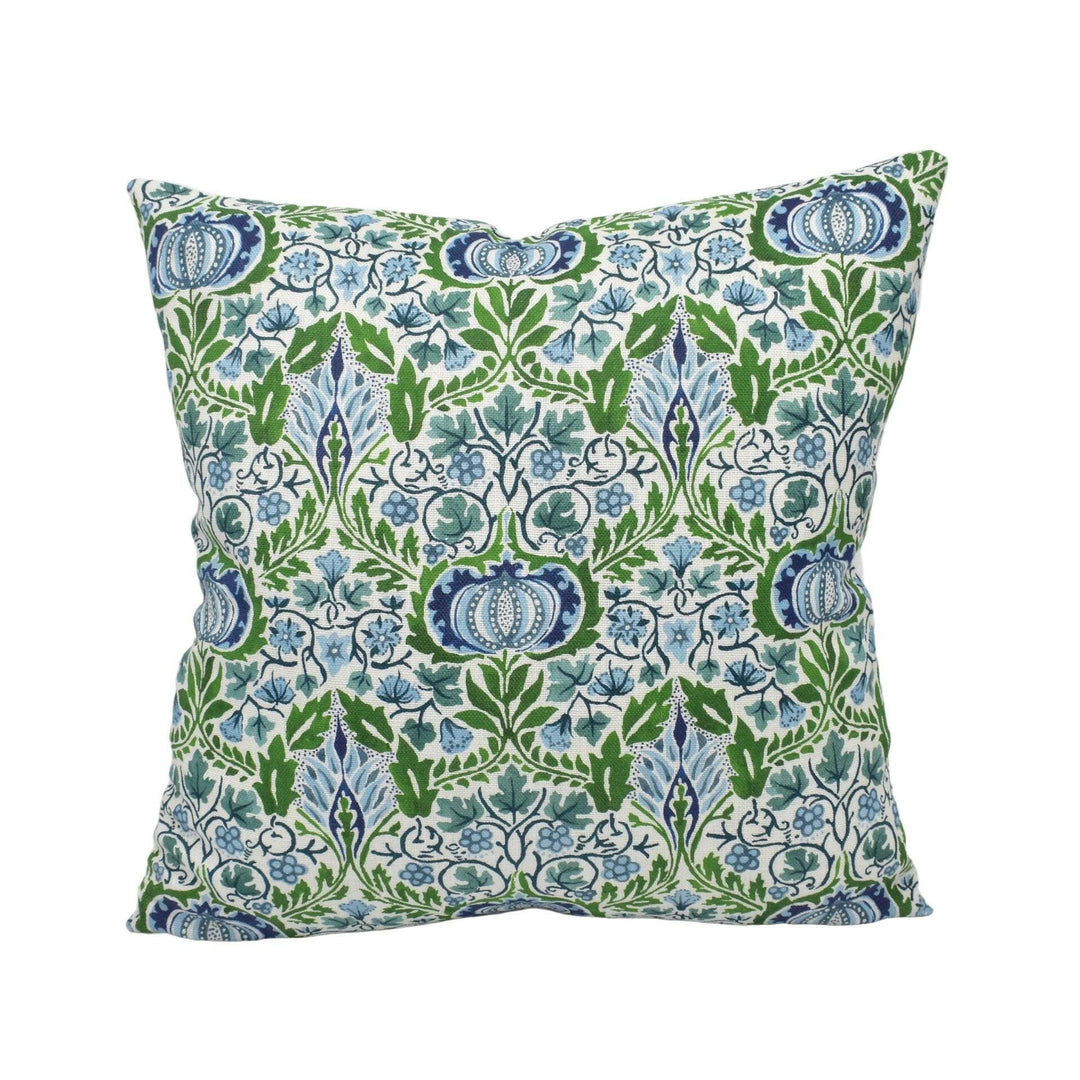 William Morris - Little Chintz - Nettle / Woad - Classic Morris Indian Inspired Pomegranate Designer Cushion Cover - Luxury Throw Pillow.