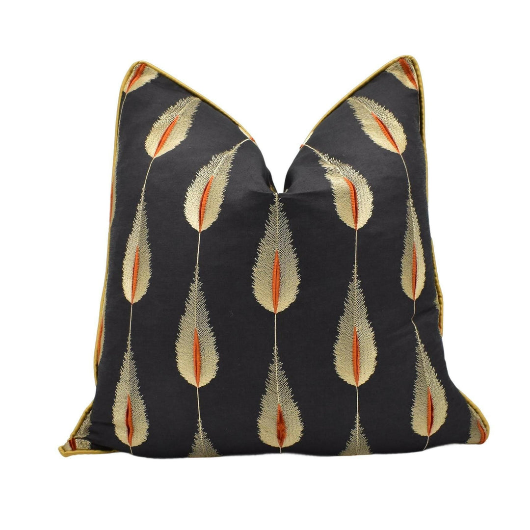 Jane Churchill - Colefax & Fowler - Plato - Charcoal - Opulent Gold Feather Motif Designer Cushion Cover - Luxury Handmade Throw Pillow Home.