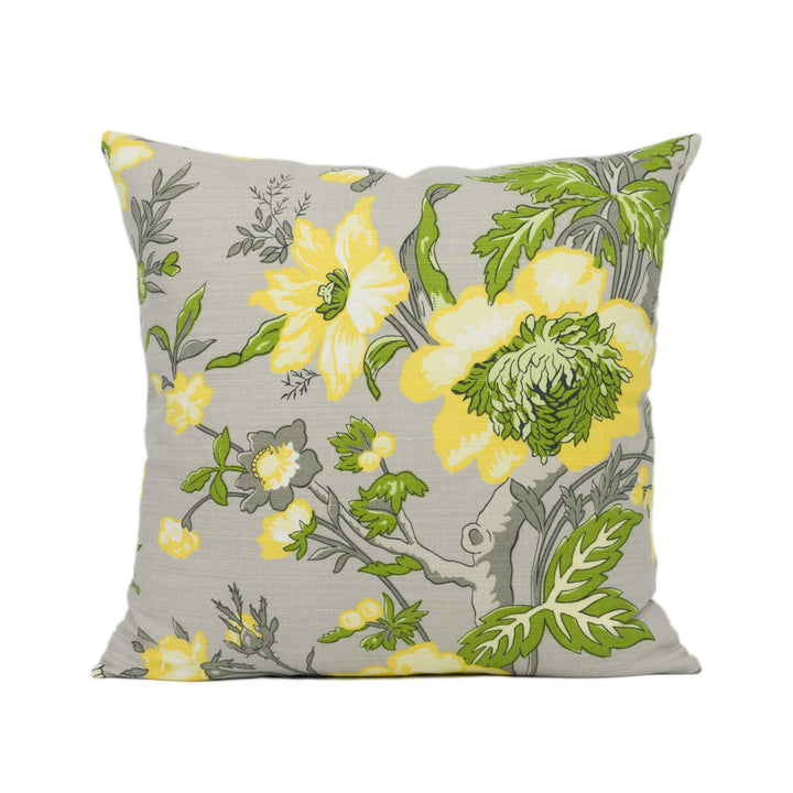 Thibaut - Nemour - Grey - Modern Floral Bird Print Cushion Cover Handmade Throw Pillow Designer Home Décor.