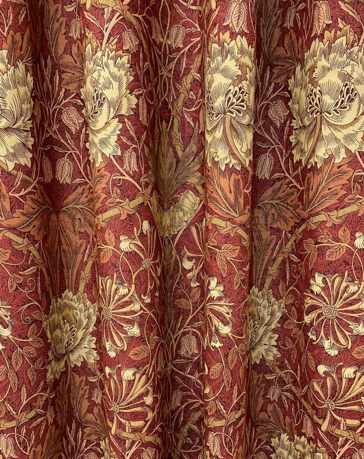 William Morris Fabric - Honeysuckle and Tulip  - Brick/Russet Printed Linen Union Fabric -  Made to Measure Curtains DMORHO203.