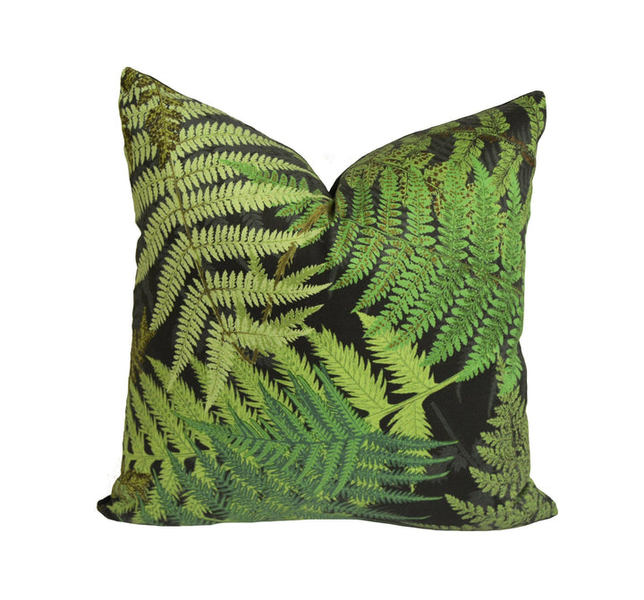 Schumacher - Fernarium - Green &amp; Black - Imaginative Fern Fronds Designer Cushion Cover - Handmade Throw Pillow - Luxury Home Decor.