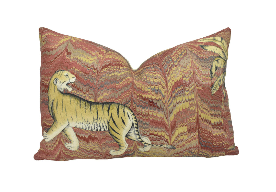 Zoffany - Jaipur - Red - Mogul Inspired Indian Tiger & Elephant Cushion Cover - Handmade Throw Pillow Designer Home Decor.