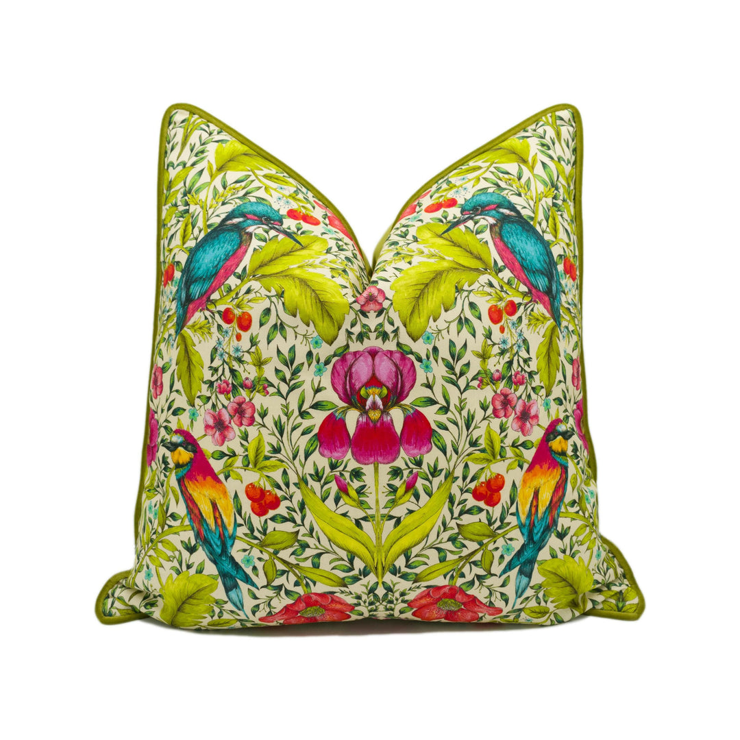 Blendworth Library - Lambourn - Peachy - Modern Funky Maximalist Bird Designer Cushion Cover - Luxury Throw Pillow - Handmade Home Décor.