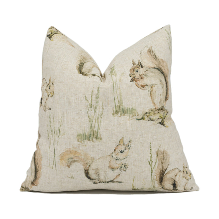 Clarke &amp; Clarke - Squirrels - Linen - Cute Woodland Wildlife Cushion Cover - Handmade Throw Pillow - Designer Home Décor
