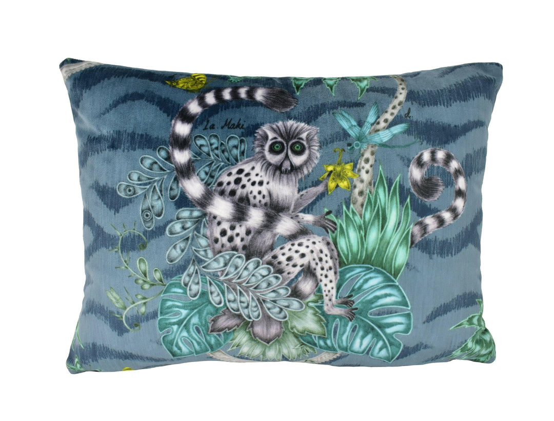 Maximalist Fantasy Lemur Velvet Funky Primate Modern Velvet Designer Cushion Cover - Luxury Throw Pillow - Handmade Home Decor.