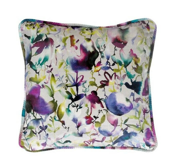 Voyage - Lucent - Indigo - Stunning Sophisticated Watercolour Floral Velvet Cushion Cover - Handmade Throw Pillow Designer Home Decor.