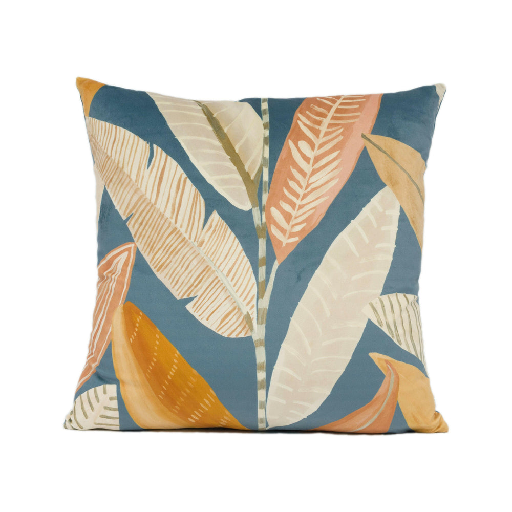 Scion - Hikkaduwa Velvet - Blue / Orange - Fun Bright Tropical Flora Cushion Cover - Throw Pillow Designer Home Décor.