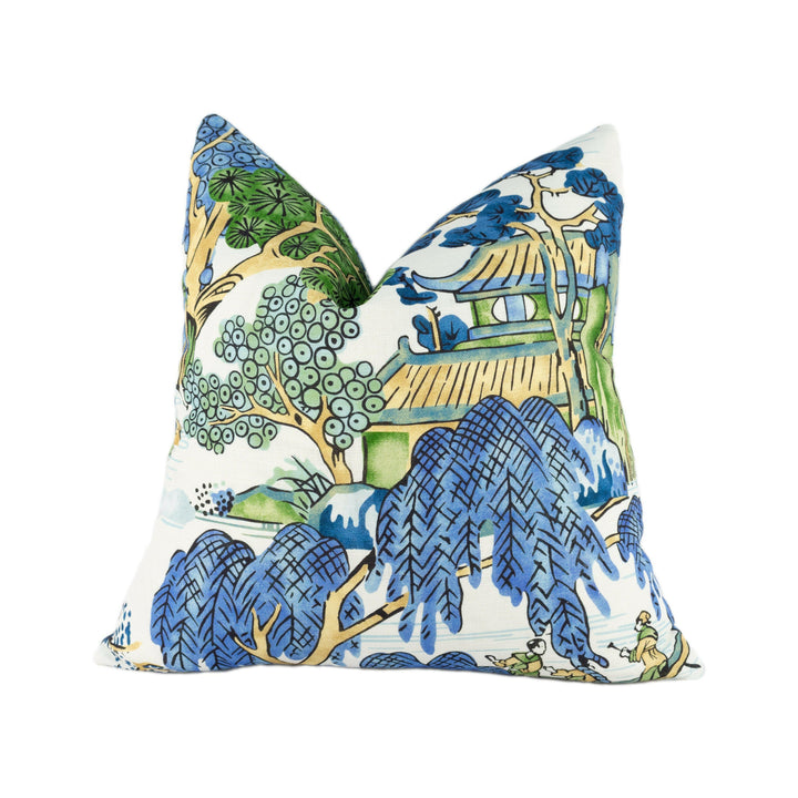 Thibaut - Asian Scenic - Blue and Green - Stunning Designer Cushion Cover Home Décor Throw Pillow.