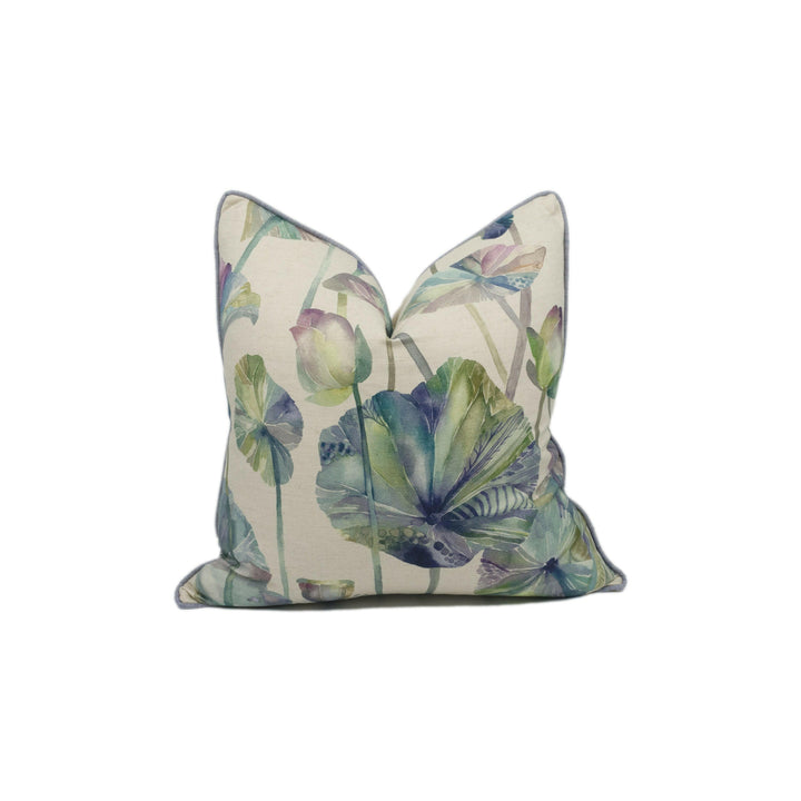 Voyage - Cheriton - Skylark - Stunning Watercolour Lotus Cushion Cover - Handmade Throw Pillow Designer Home Decor.
