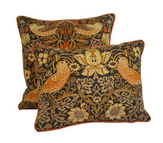 William Morris - Strawberry Thief - Grape / Gold -Stunning Iconic Classic Designer Cushion Cover - Handmade Home Decor - Luxury Throw Pillow.