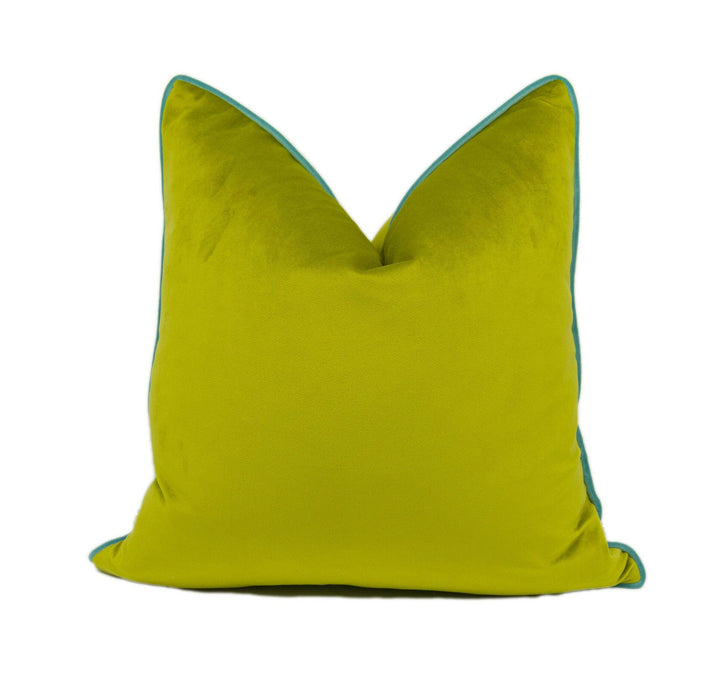 Stunning Designer Contrast Piped Green &amp; Aqua Velvet Cushion Cover - Handmade Throw Pillow - Designer Home Décor.