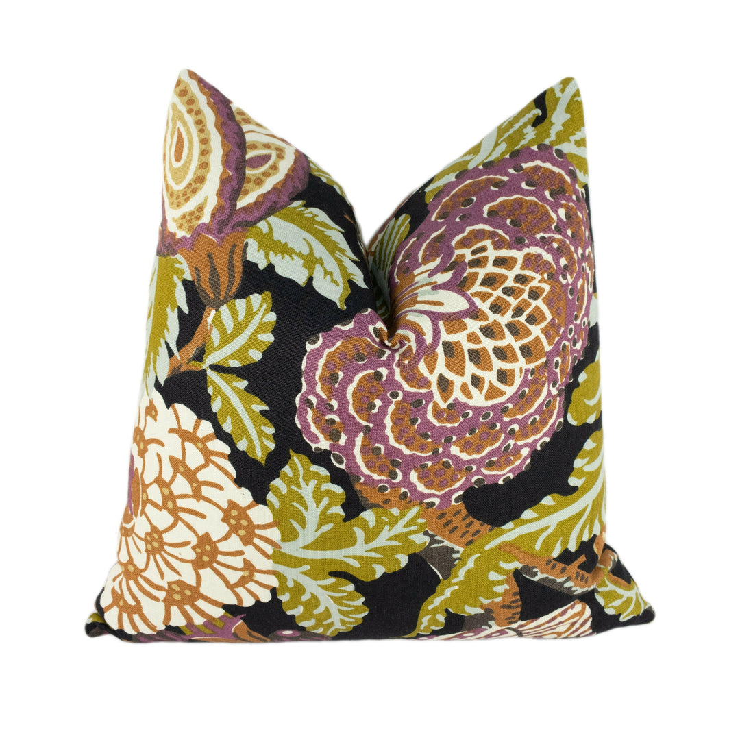 Thibaut - Mitford - Black / Plum - Vintage 1920's Block Print Floral Designer Cushion Cover - Luxury Throw Pillow - Handmade Home DecorDecor.