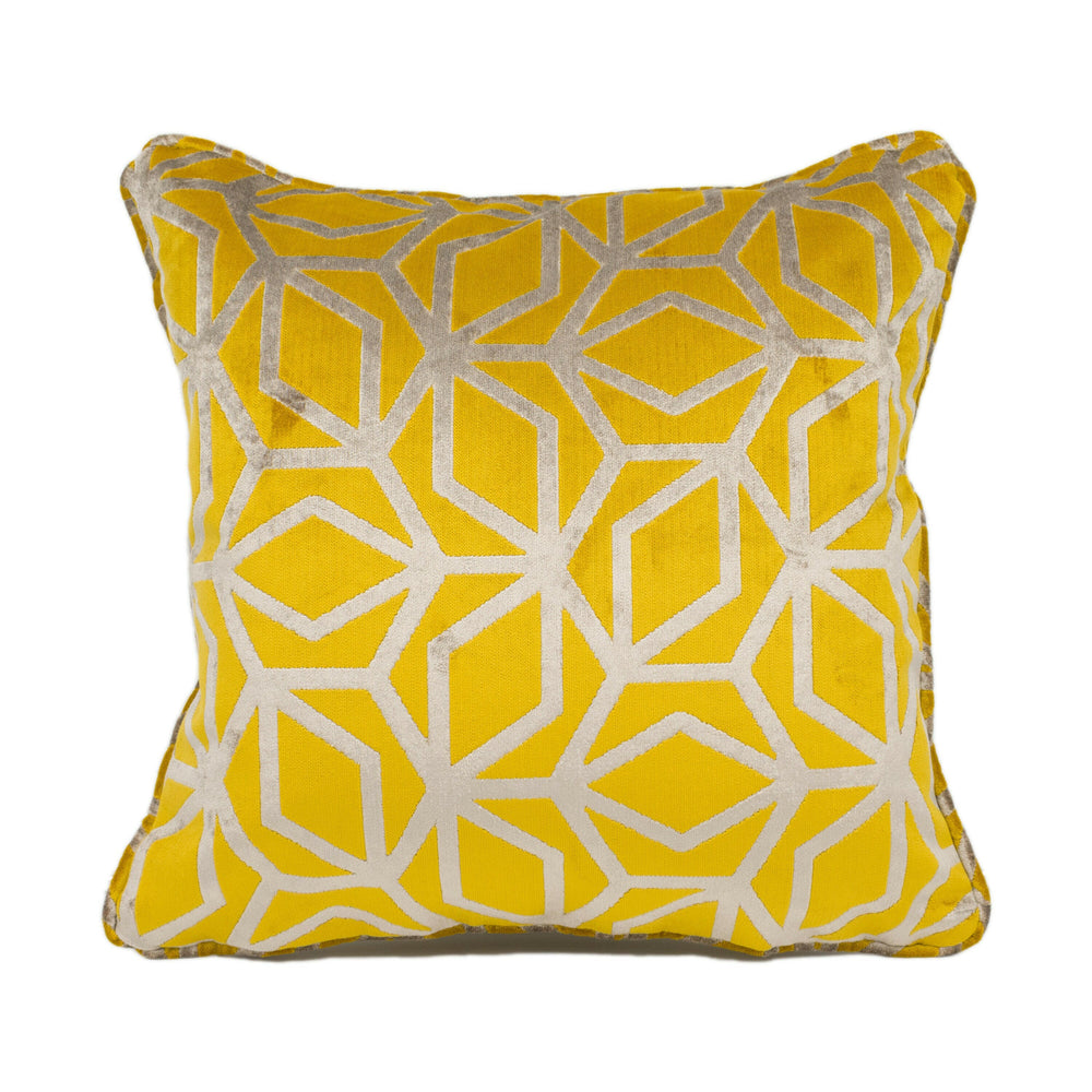 Panaz - Corinthia - Saffron - Sculptural Geometric Piped Velvet Cushion Cover - Handmade Throw Pillow - Designer Home Décor.