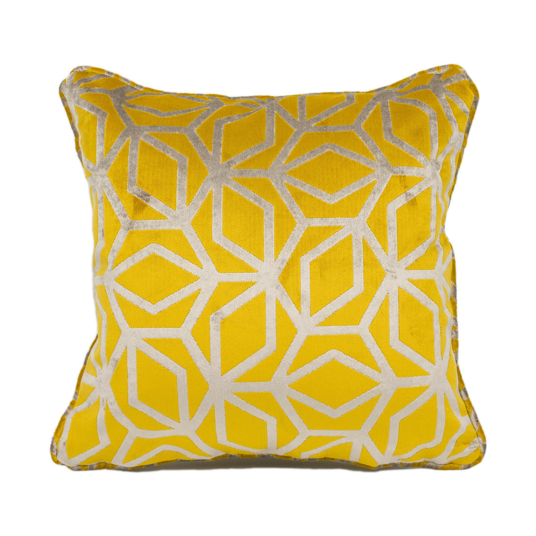 Panaz - Corinthia - Saffron - Sculptural Geometric Piped Velvet Cushion Cover - Handmade Throw Pillow - Designer Home Décor.