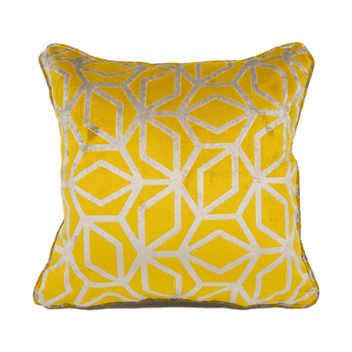 Panaz - Corinthia - Saffron - Sculptural Geometric Piped Velvet Cushion Cover - Handmade Throw Pillow - Designer Home Décor.