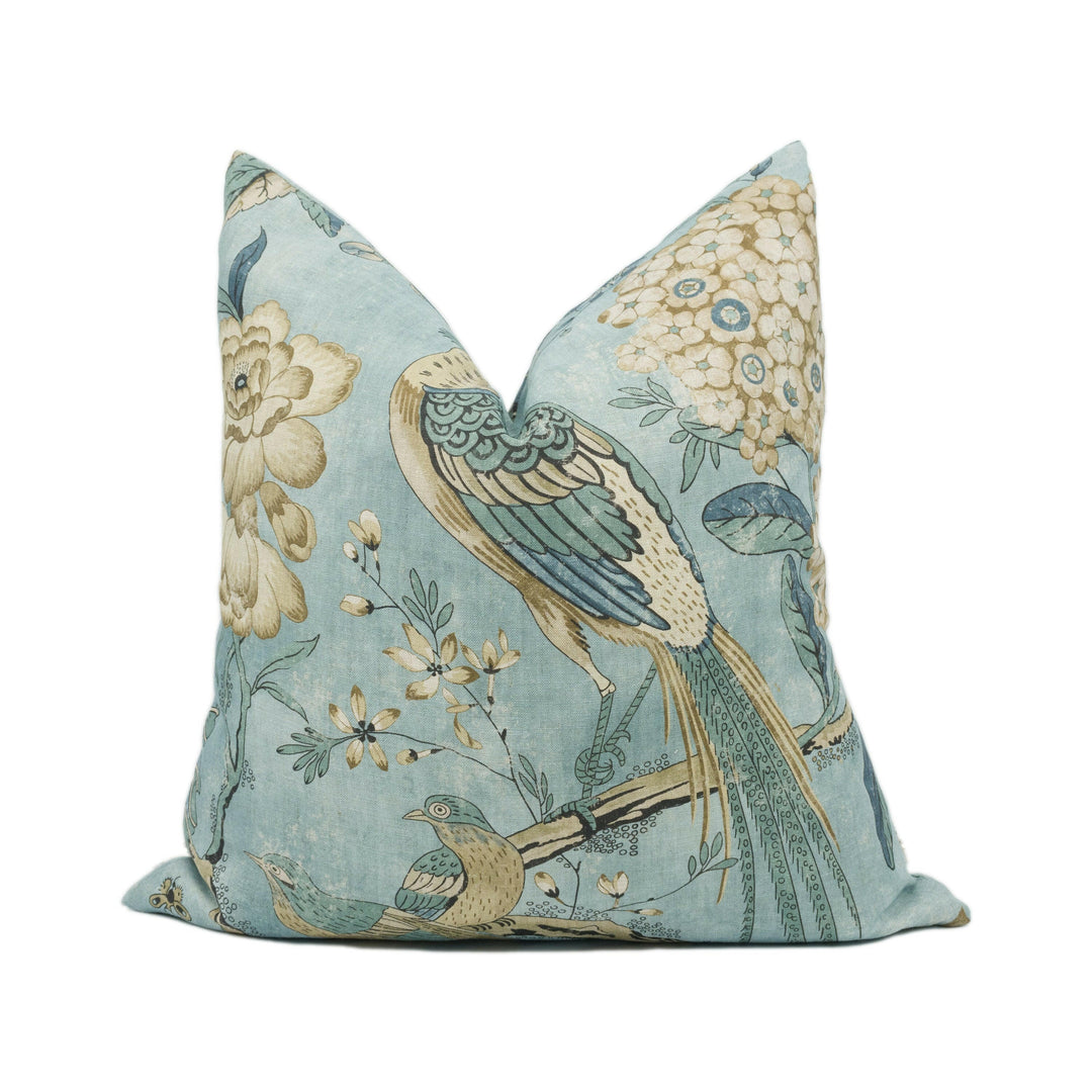 Anna French x Thibaut - Villeneuve - Aqua - Antique Avant Garde Bird Designer Cushion Cover - Luxury Throw Pillow - Handmade Home Decor.
