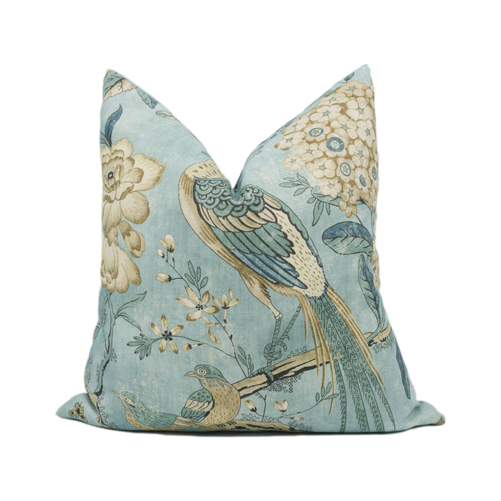 Anna French x Thibaut - Villeneuve - Aqua - Antique Avant Garde Bird Designer Cushion Cover - Luxury Throw Pillow - Handmade Home Decor.