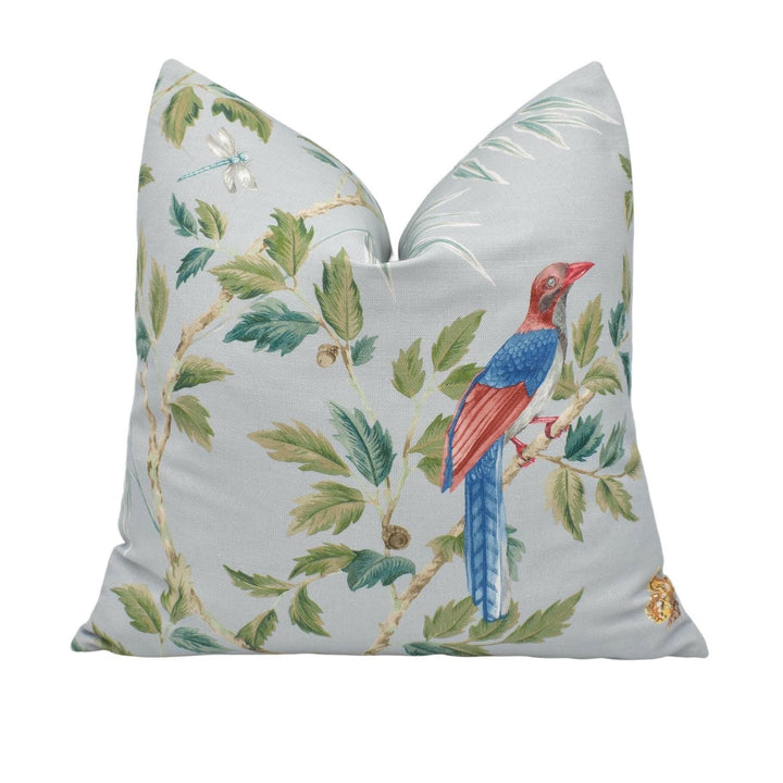 Colefax and Fowler - Ashdown - Old Blue - Classic Contemporary Chinoiserie Inspired Bamboo &amp; Bird Designer Cushion Cover - Luxury Throw.