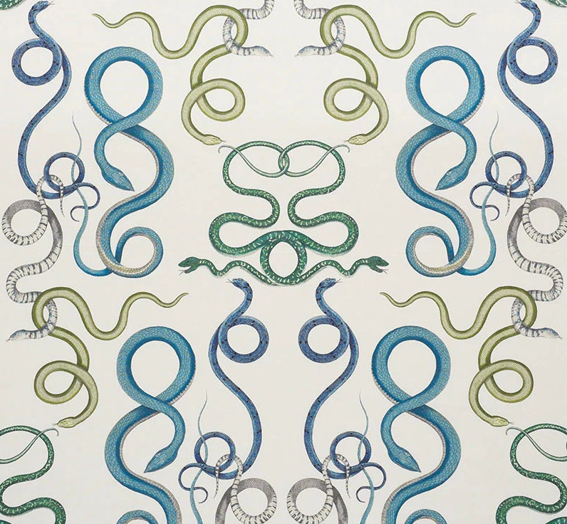 Charlap Hyman &amp; Herrero for Schumacher - Giove - Emerald and Sapphire - Majestic Mythological Snake Cushion Cover Designer Throw Pillow