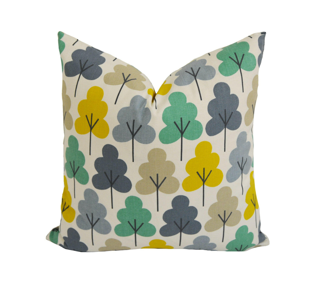 Scion - Setri - Jade / Denim / Glacier - Playful Geometric Tree Cushion Cover - Handmade Throw Pillow Designer Home Decor.