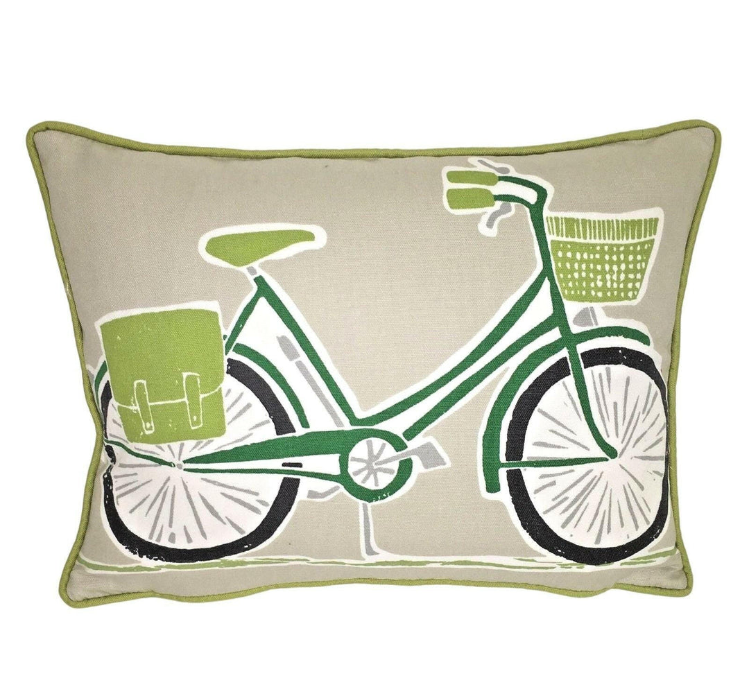 Scion - Cykel - Ivy / Apple / Slate - Charming Contrast Piped Bicycle Cushion Cover - Handmade Throw Pillow Designer Home Decor.