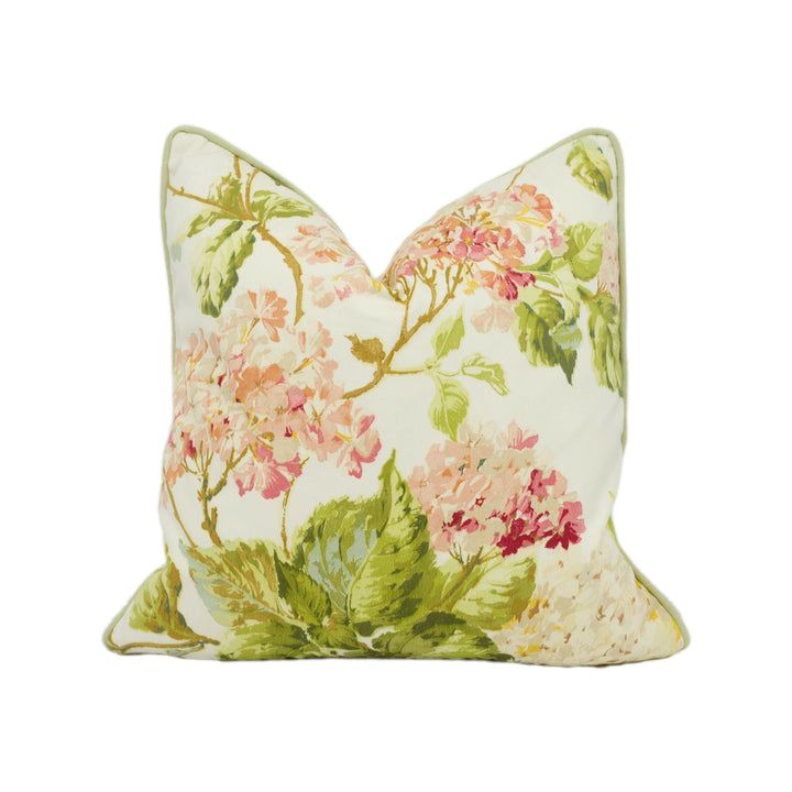 Schumacher - Summer Hydrangea - Ivory - Classic Floral Piped Cushion Cover Handmade Throw Pillow Designer Home Décor.