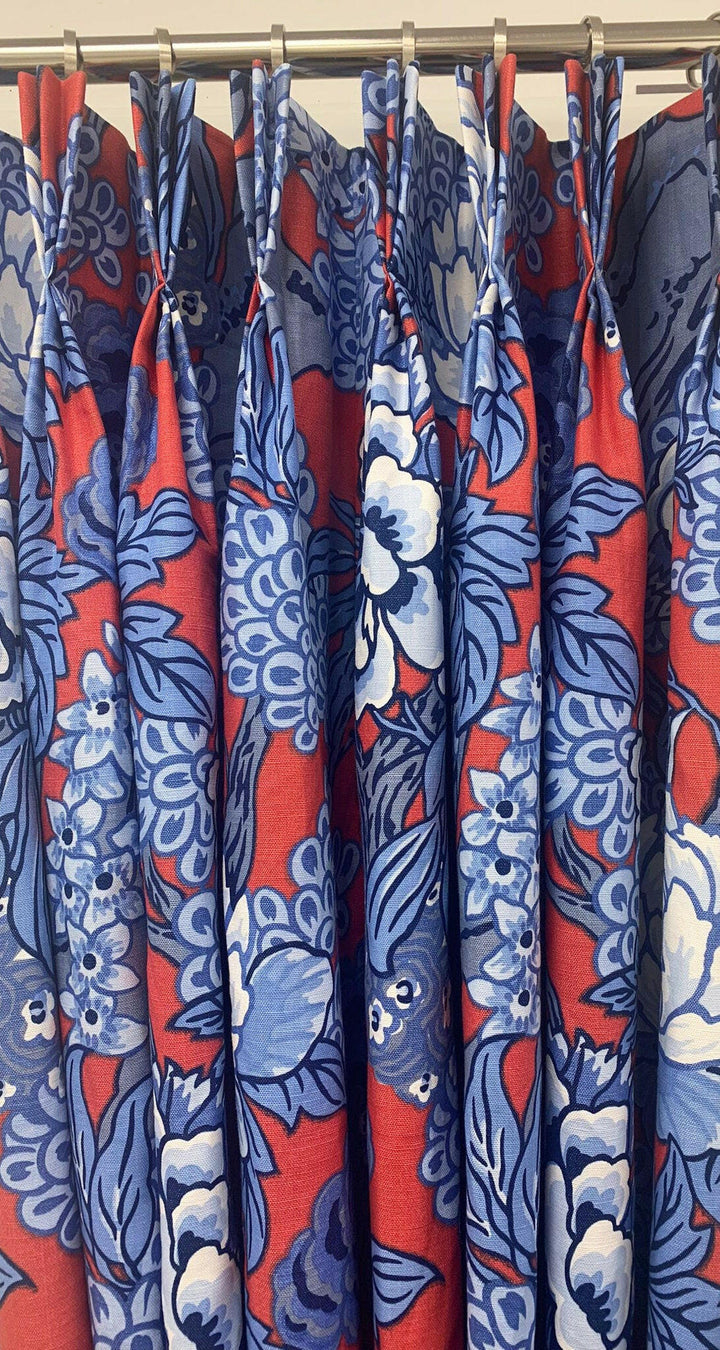 Thibaut - Honshu - Red and Blue - Made to Measure Curtains - draper panels Designer Home Décor.