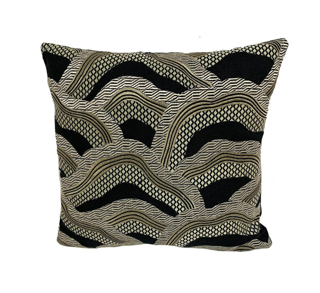 Brunschwig & Fils - Les Rizieres - Black / Gold - Luxurious Metallic Embroidered Designer Cushion Cover - Luxury Throw Pillow - Handmade.