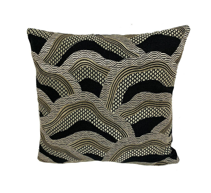 Brunschwig & Fils - Les Rizieres - Black / Gold - Luxurious Metallic Embroidered Designer Cushion Cover - Luxury Throw Pillow - Handmade.