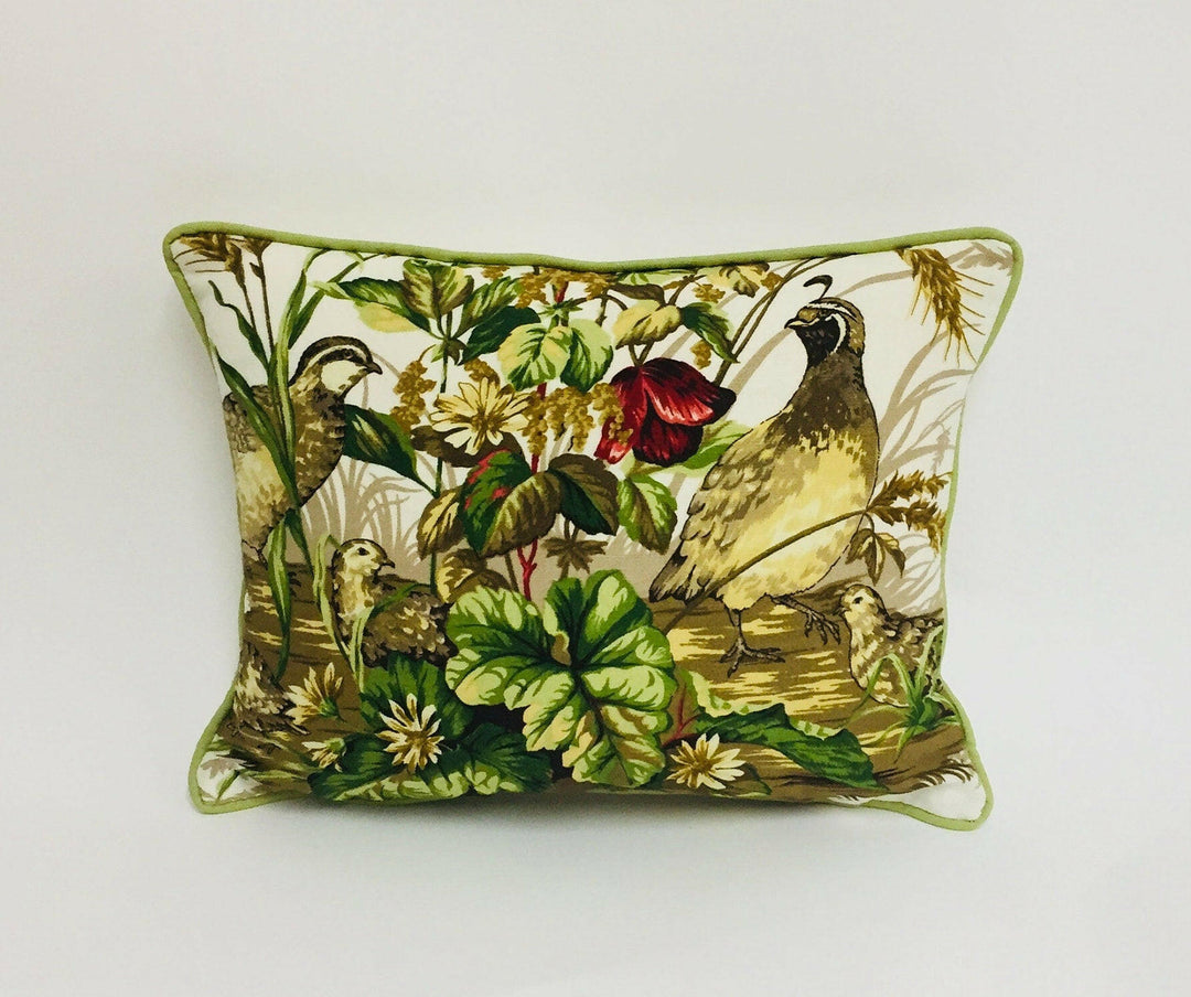 Scalamandre - Edwin's Covey - Multi on White - Traditional Quail Family Designer Cushion Cover - Luxury Throw Pillow - Handmade Home Decor.