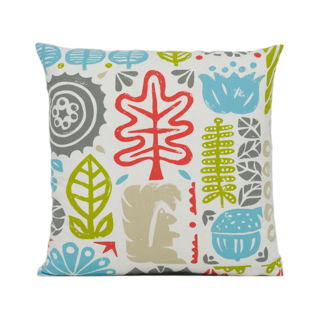 Scion - Woodland - Chalk / Leaf / Aqua / Pimento - Funky Retro Inspired Nature Cushion Cover - Handmade Throw Pillow Designer Home Décor.
