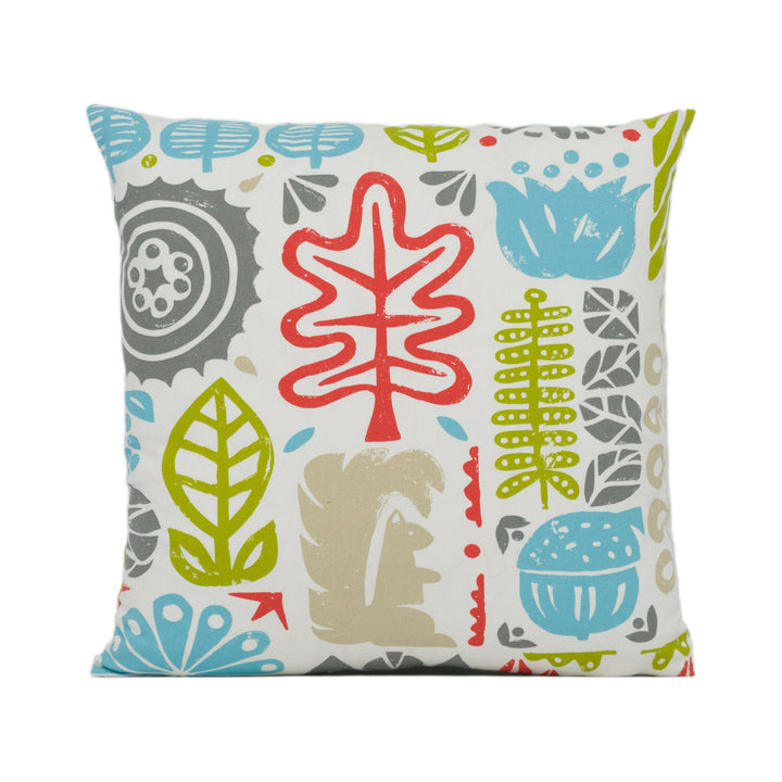 Scion - Woodland - Chalk / Leaf / Aqua / Pimento - Funky Retro Inspired Nature Cushion Cover - Handmade Throw Pillow Designer Home Décor.