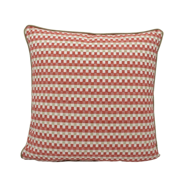 Clarke &amp; Clarke - Pano - Spice - Tonal Square Check Designer Cushion Cover - Red Textured Weave Pillow Cover - Beige Boucle Style Pillow.