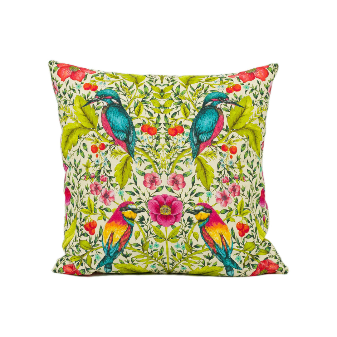 Blendworth Library - Lambourn - Peachy - Modern Funky Maximalist Bird Designer Cushion Cover - Luxury Throw Pillow - Handmade Home Décor.