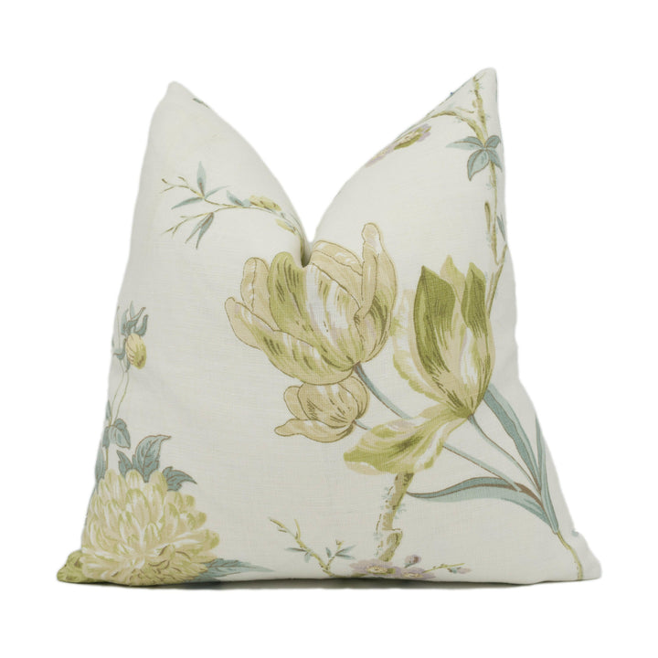 Lee Jofa - Allegra Linen - Green / Aqu - Pretty Floral Cushion Cover - Handmade Throw Pillow - Designer Home Décor.
