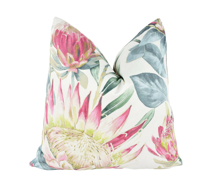 Sanderson - King Protea - Orchid / Grey - Bold Exotic Watercolour Floral Designer Cushion Cover - Luxury Throw Pillow - Handmade Home Decor.