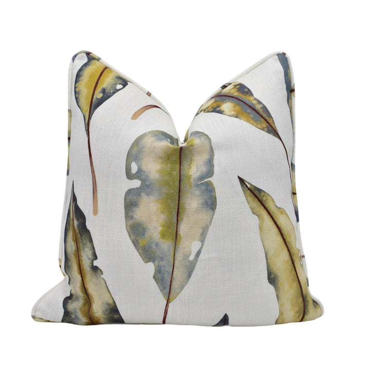 Harlequin - Kinina - Graphite / Mustard - Calming Watercolour Gum Tree Leaves Designer Cushion Cover - Luxury Throw Pillow - Handmade Home.