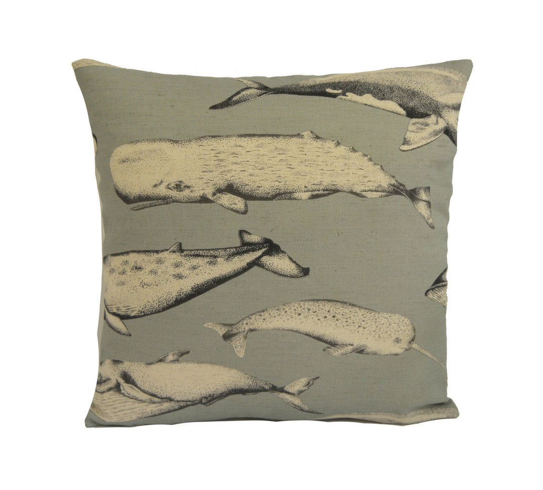 Voyage - Balaenae - Antique - Charming Realistic Sketch Whale Cushion Cover Throw Pillow Designer Home Decor.