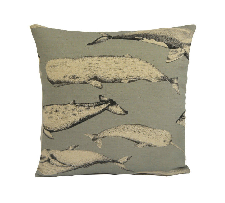 Voyage - Balaenae - Antique - Charming Realistic Sketch Whale Cushion Cover Throw Pillow Designer Home Decor.