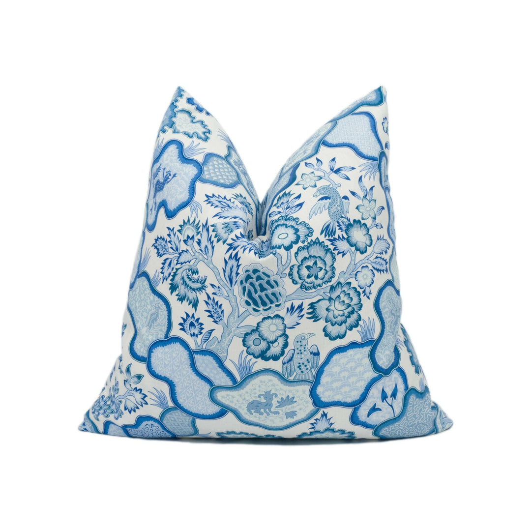 Scalamandre - Ziba - Porcelain Blue - Charming Bright Indonesian Batik Chintz Cushion Cover - Handmade Throw Pillow - Designer Home Décor.