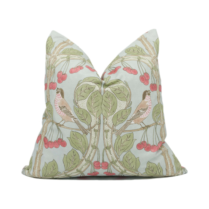 GP and J Baker - Birds &amp; Cherries - Soft Blue - Charming Floral Bird Designer Cushion Cover  - Luxury Throw Pillow - Handmade Home Décor.
