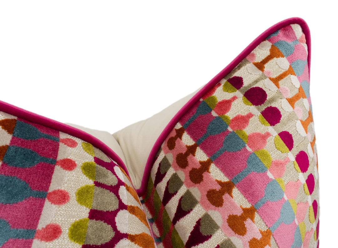 Clarke &amp; Clarke Orpheus Magenta / Peacock - Fun Urban Geometric Velvet