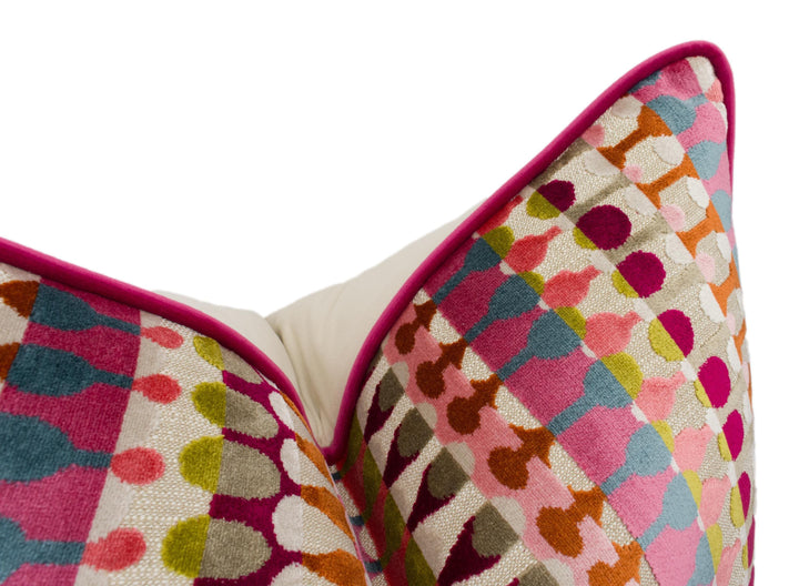 Clarke &amp; Clarke Orpheus Magenta / Peacock - Fun Urban Geometric Velvet