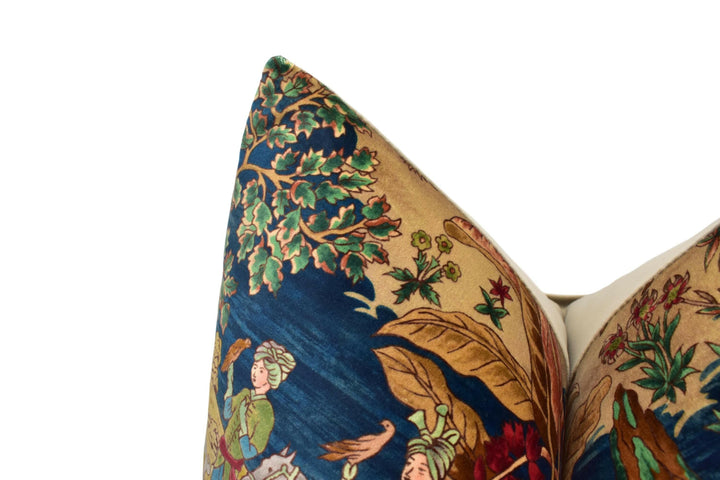 GP &amp; J Baker - Ramayana Velvet - Indigo / Red - Rich Nuanced Indienne Inspired Designer Velvet Cushion Cover - Luxury Handmade Home Decor.