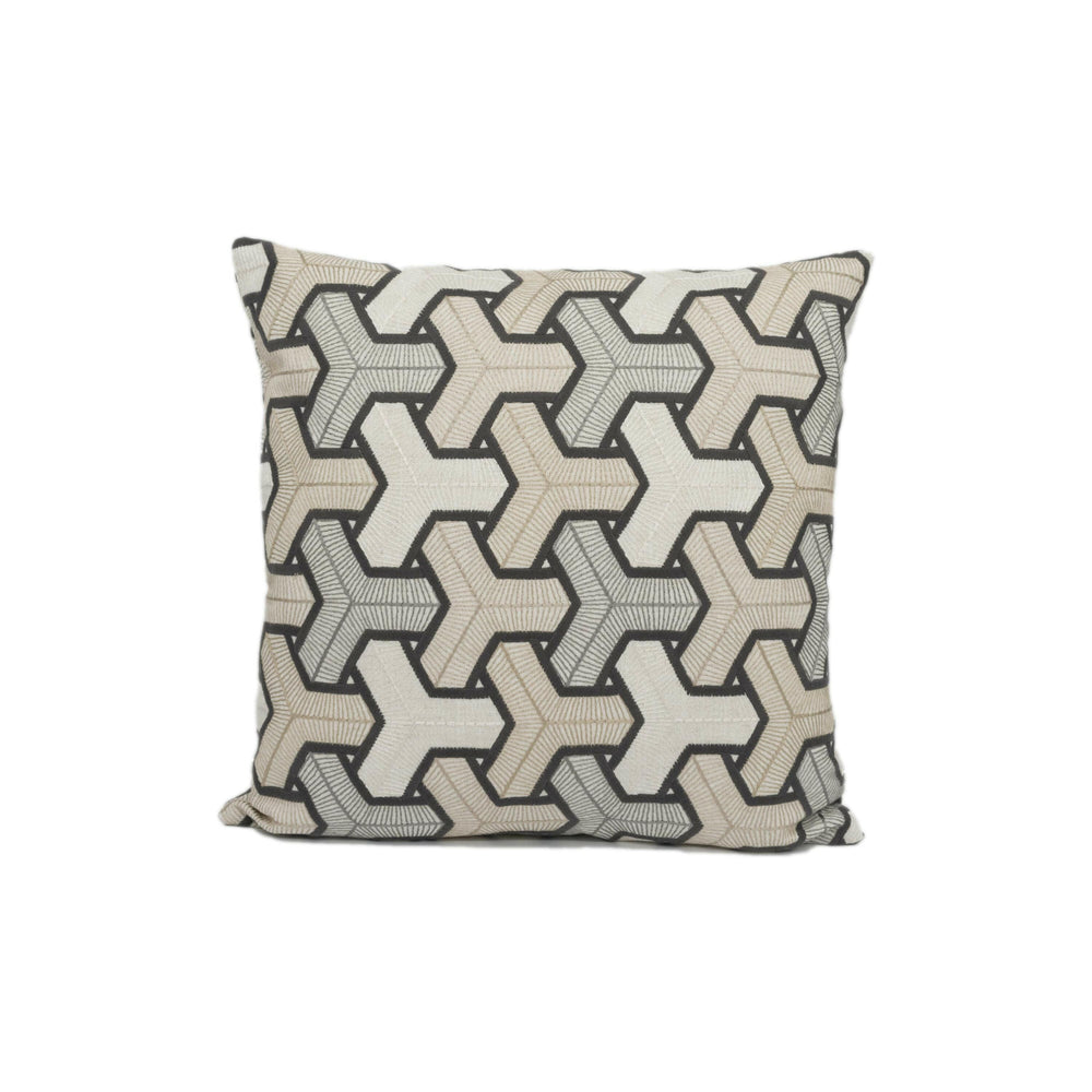 Camengo - Baleares - Anthracite - Exceptional Embroidered Modern Geometric Designer Cushion Cover - Luxury Throw Pillow - Handmade Home Deco.