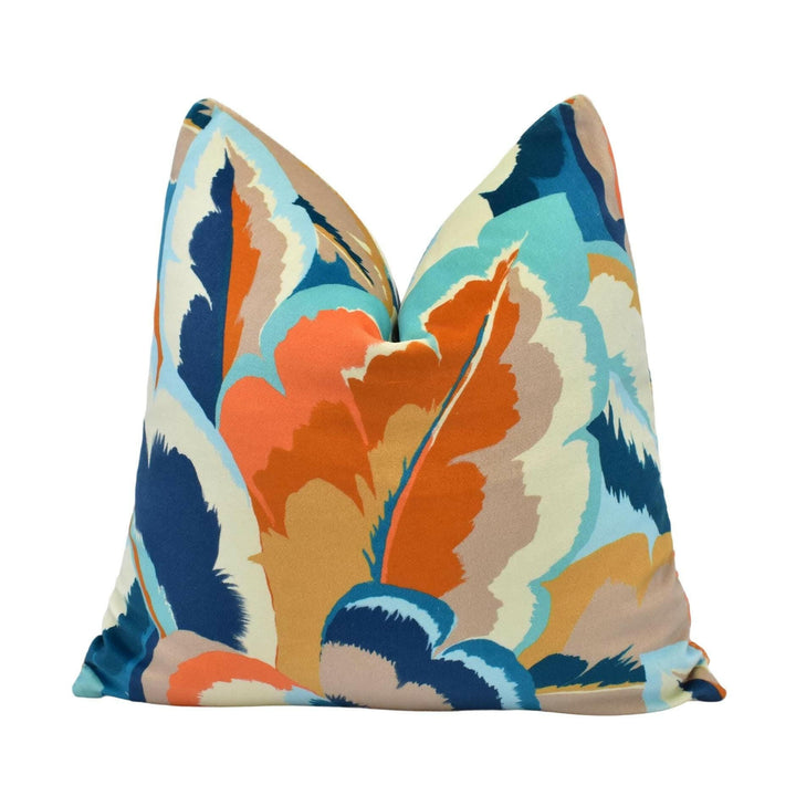 Harlequin - Calathea - Azul / Onsen / French Ochre / Paprika - Bold Tropical Designer Plant Cushion Cover - Luxury Throw Pillow - Handmade.