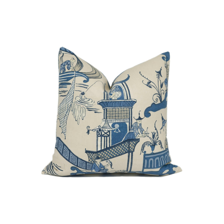 Sanderson - Pagoda River - Indigo / Blue - Vintage Asian Chinoiserie Inspired Designer Cushion Cover - Luxury Throw Pillow - Home Décor.